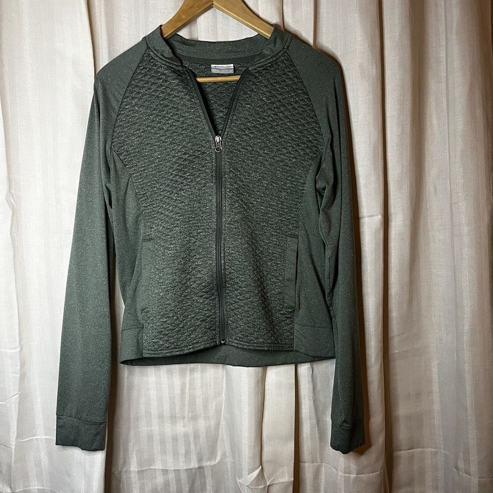 Columbia womens size M full‎ zip up jacket olive green textured front